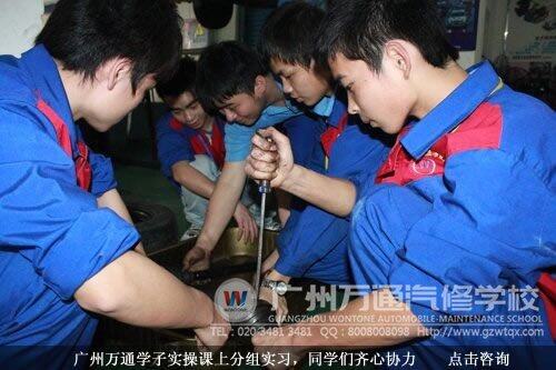 广州万通学子实操课上分组实习，同学们齐心协力
