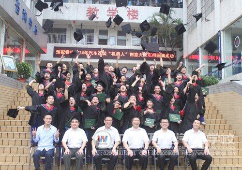 拍毕业照当天，同学们高高抛起学士帽